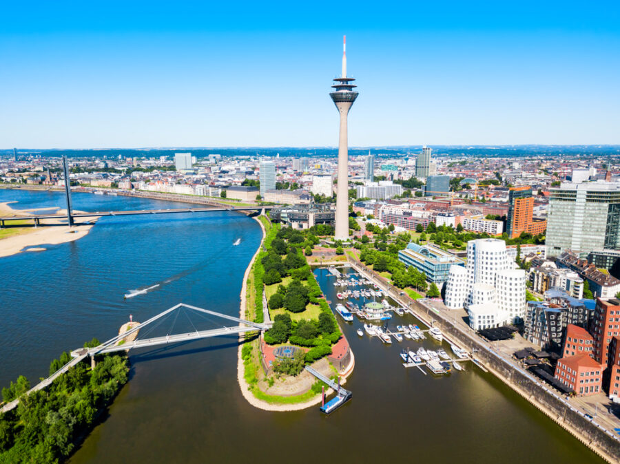 Rheinturm,And,Media,Harbour,District,In,Dusseldorf,City,In,Germany