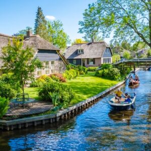 Little boats in giethoorn holland on a guided bike trip to Groningen with the Iris barge